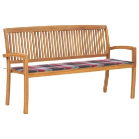 Stackable garden bench with solid teak wood cushion 159 cm by , garden benches - Ref: Foro24-3063319, Price: 250,24 €, Discou...