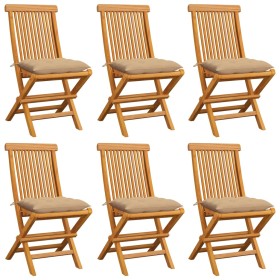 Garden chairs 6 units with beige cushions teak wood by , Garden chairs - Ref: Foro24-3065608, Price: 389,98 €, Discount: %