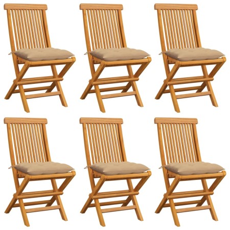 Garden chairs 6 units with beige cushions teak wood by , Garden chairs - Ref: Foro24-3065608, Price: 389,98 €, Discount: %