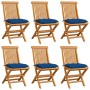 Garden chairs 6 units solid teak wood with blue cushions by , Garden chairs - Ref: Foro24-3065615, Price: 389,98 €, Discount: %