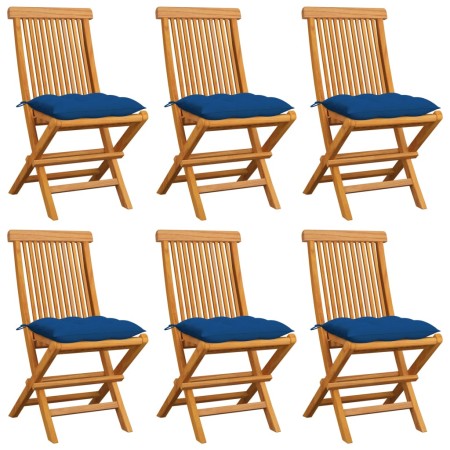 Garden chairs 6 units solid teak wood with blue cushions by , Garden chairs - Ref: Foro24-3065615, Price: 389,98 €, Discount: %