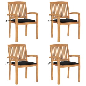 Stackable garden chairs, set of 4, made of teak wood with cushions. by , Garden chairs - Ref: Foro24-3073217, Price: 486,99 €...