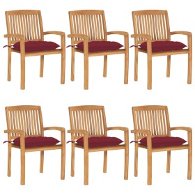 Stackable garden chairs, set of 6, made of teak wood with cushions. by , Garden chairs - Ref: Foro24-3073276, Price: 685,99 €...