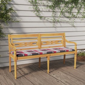 Batavia bank with red checkered pattern cushion teak wood 150 cm by , garden benches - Ref: Foro24-3100839, Price: 242,99 €, ...