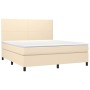 Boxspringbett mit Matratze und LED-Lichtern, cremefarbenem Stoff, 180x200 cm. von , Betten und Lattenroste - Ref: Foro24-3134...