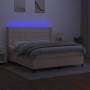 Box spring bed with mattress and LED lights, cream fabric, 180x200 cm. by , Beds and slatted bases - Ref: Foro24-3138338, Pri...