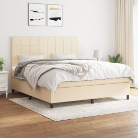 Cama box spring con colchón tela color crema 180x200 cm de , Camas y somieres - Ref: Foro24-3141798, Precio: 613,99 €, Descue...