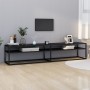 TV stand made of tempered glass in black marble color, 200x40x40.5 cm by , TV Furniture - Ref: Foro24-331729, Price: 133,60 €...