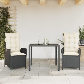 Garten-Essgruppe 3-teilig mit schwarzen Kunststoff-Rattan-Kissen von , Gartensets - Ref: Foro24-3213058, Preis: 327,99 €, Rab...