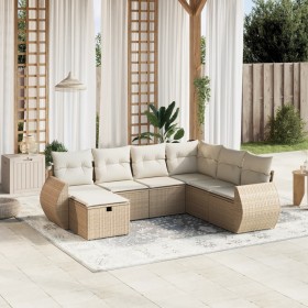 Gartensofagarnitur 7-teilig mit Kissen aus synthetischem Rattan in Beige. von , Gartensets - Ref: Foro24-3264144, Preis: 595,...