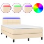 Boxspringbett mit Matratze und LED-Lichtern, cremefarbenem Stoff, 120x190 cm. von , Betten und Lattenroste - Ref: Foro24-3270...