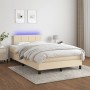 Boxspringbett mit Matratze und LED-Lichtern, cremefarbenem Stoff, 120x190 cm. von , Betten und Lattenroste - Ref: Foro24-3270...