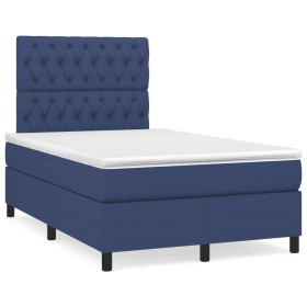 Cama box spring con colchón y luces LED tela azul 120x190 cm de , Camas y somieres - Ref: Foro24-3270224, Precio: 450,99 €, D...