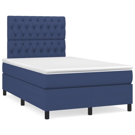 Cama box spring con colchón y luces LED tela azul 120x190 cm de , Camas y somieres - Ref: Foro24-3270224, Precio: 436,52 €, D...