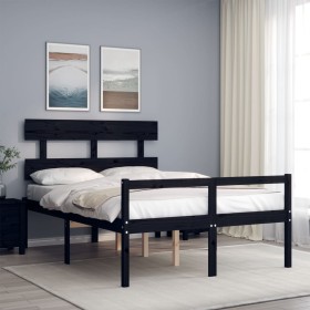 Cama para personas mayores con cabecero madera maciza negro de vidaXL, Camas y somieres - Ref: Foro24-3195330, Precio: 151,99...