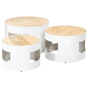 High bar tables in drum shape, set of 3, made of solid rough mango wood. by , Side tables - Ref: Foro24-358934, Price: 214,99...