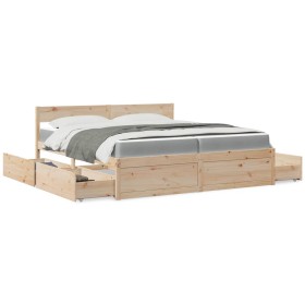 Cama con cajones y colchón madera pino marrón cera 200x200 cm de , Camas y somieres - Ref: Foro24-3281886, Precio: 625,99 €, ...