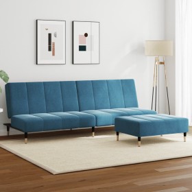 Sofá cama de 2 plazas con taburete terciopelo azul de , Sofás - Ref: Foro24-3258144, Precio: 307,99 €, Descuento: %