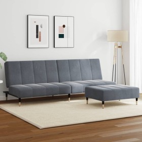 Two-seater sofa bed with dark gray velvet ottoman by , Sofas - Ref: Foro24-3258146, Price: 310,56 €, Discount: %