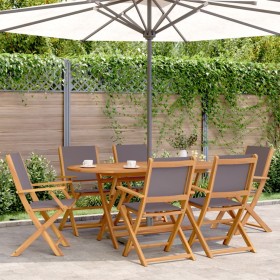 Folding garden chairs 6 pcs solid wood and anthracite fabric by , Garden chairs - Ref: Foro24-3214578, Price: 367,49 €, Disco...