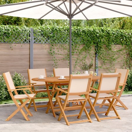 Folding garden chairs 4 pcs solid wood and beige fabric by , Garden chairs - Ref: Foro24-3214584, Price: 366,99 €, Discount: %