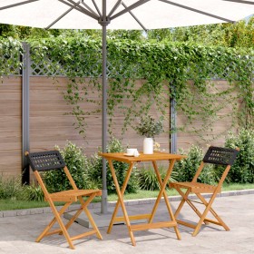 3-teiliges Bistro-Set aus PE-Rattan und massivem Schwarzholz von , Gartensets - Ref: Foro24-3281754, Preis: 138,99 €, Rabatt: %