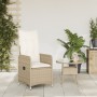 Reclining garden chair with beige synthetic rattan cushions by , Garden chairs - Ref: Foro24-365683, Price: 143,08 €, Discoun...