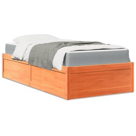 Bed with solid pine wood frame and brown wax finish mattress 90x190 cm by , Beds and slatted bases - Ref: Foro24-3281957, Pri...