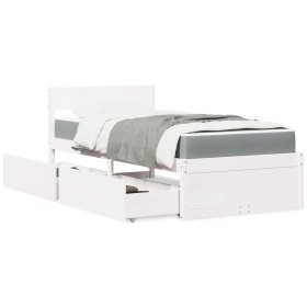 Bed with drawers and solid white pine mattress 90x200 cm by , Beds and slatted bases - Ref: Foro24-3281908, Price: 368,25 €, ...