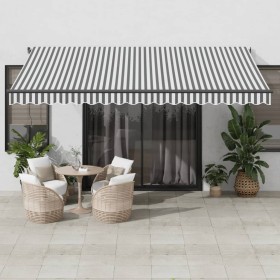 Manual retractable awning with LED light in anthracite and white, 450x350 cm. by , Awnings - Ref: Foro24-3215813, Price: 502,...