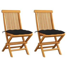 Garden chairs 2 units solid teak wood with black cushions by , Garden chairs - Ref: Foro24-3062482, Price: 132,81 €, Discount: %