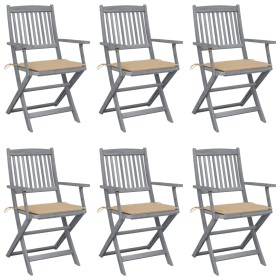 Folding garden chairs 6 pcs with solid acacia wood cushions by , Garden chairs - Ref: Foro24-3065410, Price: 308,66 €, Discou...