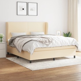 Cama box spring con colchón tela color crema 180x200 cm de , Camas y somieres - Ref: Foro24-3127826, Precio: 633,99 €, Descue...