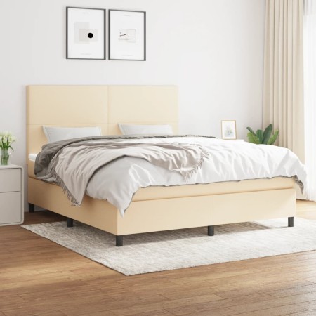 Cama box spring con colchón tela color crema 180x200 cm de , Camas y somieres - Ref: Foro24-3141638, Precio: 620,99 €, Descue...