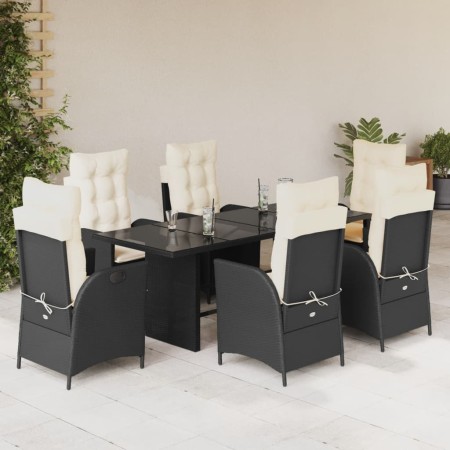 Set de comedor de jardín 7 pzas y cojines ratán sintético negro de , Conjuntos de jardín - Ref: Foro24-3213112, Precio: 872,9...