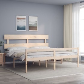 Double bed for seniors solid wood headboard by vidaXL, Beds and slatted bases - Ref: Foro24-3195366, Price: 172,99 €, Discoun...