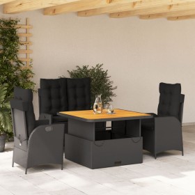 Garten-Esszimmer-Set, 4-teilig, mit schwarzen Kunststoff-Rattan-Kissen. von , Gartensets - Ref: Foro24-3277452, Preis: 567,84...