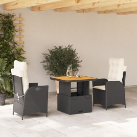 Set comedor de jardín 3 pzas con cojines ratán sintético negro de , Conjuntos de jardín - Ref: Foro24-3277433, Precio: 332,99...