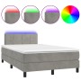 Light gray velvet box spring bed with mattress and LED lights 120x190 cm by , Beds and slatted bases - Ref: Foro24-3270153, P...