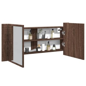 Bathroom cabinet with mirror and LED light, brown oak, 100x12x45 cm by , bathroom vanities - Ref: Foro24-834961, Price: 95,99...