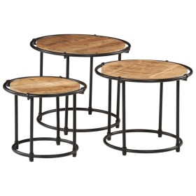 Stackable tables, set of 3, made of solid rough mango wood. by , Side tables - Ref: Foro24-358930, Price: 109,21 €, Discount: %