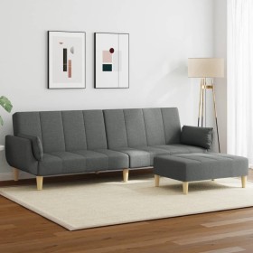 Sofá cama de 2 plazas con taburete tela gris oscuro de , Sofás - Ref: Foro24-3258142, Precio: 330,99 €, Descuento: %