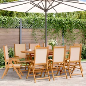 Reclining garden chairs 8 units solid wood and beige fabric by , Garden chairs - Ref: Foro24-3214549, Price: 567,99 €, Discou...