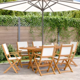 Folding garden chairs 6 units solid wood and cream fabric by , Garden chairs - Ref: Foro24-3214575, Price: 359,48 €, Discount: %