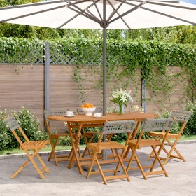 Folding garden chairs 6 pcs solid wood and gray PE rattan by , Garden chairs - Ref: Foro24-3214596, Price: 237,99 €, Discount: %