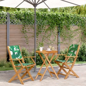 3-teiliges Bistro-Set aus Stoff und massivem Holz mit Blattmuster. von , Gartensets - Ref: Foro24-3281800, Preis: 172,09 €, R...