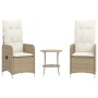 Garden reclining armchairs with table 2 units PE beige rattan by , Garden chairs - Ref: Foro24-365693, Price: 266,21 €, Disco...