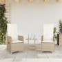 Garden reclining armchairs with table 2 units PE beige rattan by , Garden chairs - Ref: Foro24-365693, Price: 266,21 €, Disco...