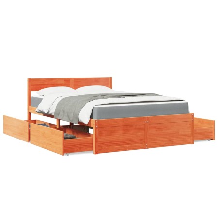 Cama con cajones y colchón madera pino marrón cera 120x190 cm de , Camas y somieres - Ref: Foro24-3281918, Precio: 498,99 €, ...