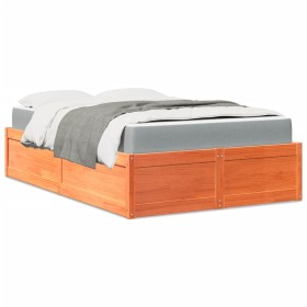 Bed with solid pine wood frame and brown wax finish mattress 120x200 cm by , Beds and slatted bases - Ref: Foro24-3281939, Pr...